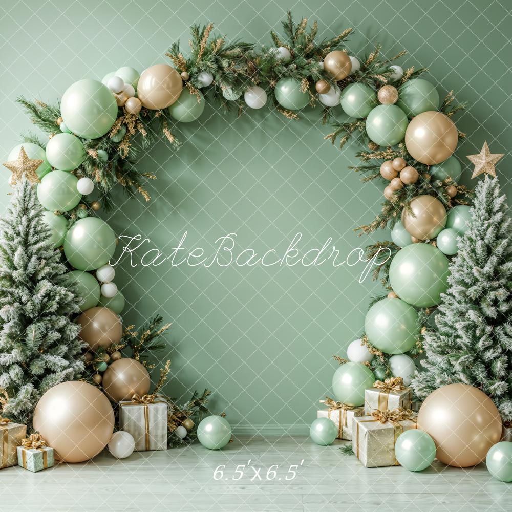 Kate Christmas Green Balloon Arch Trees Backdrop Designed by Emetselch - Image 2