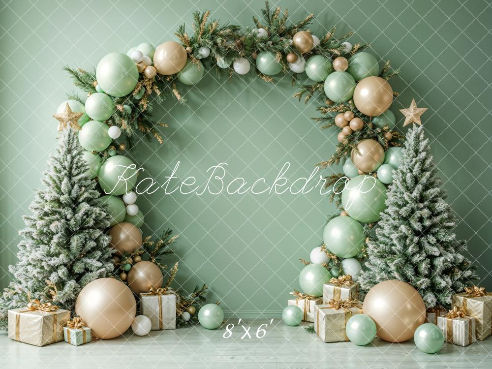 Kate Christmas Green Balloon Arch Trees Backdrop Designed by Emetselch - Image 3