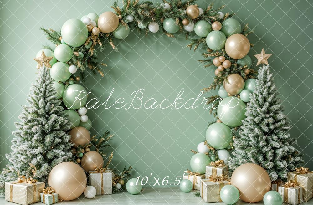 Kate Christmas Green Balloon Arch Trees Backdrop Designed by Emetselch - Image 4
