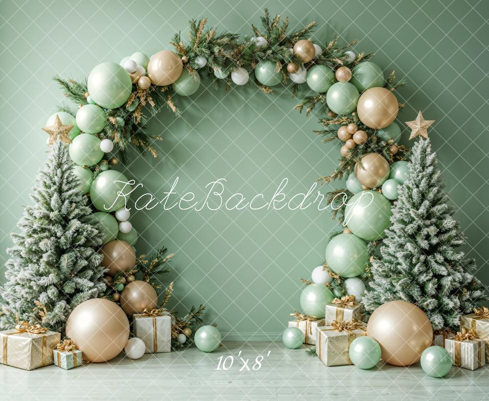 Kate Christmas Green Balloon Arch Trees Backdrop Designed by Emetselch - Image 6
