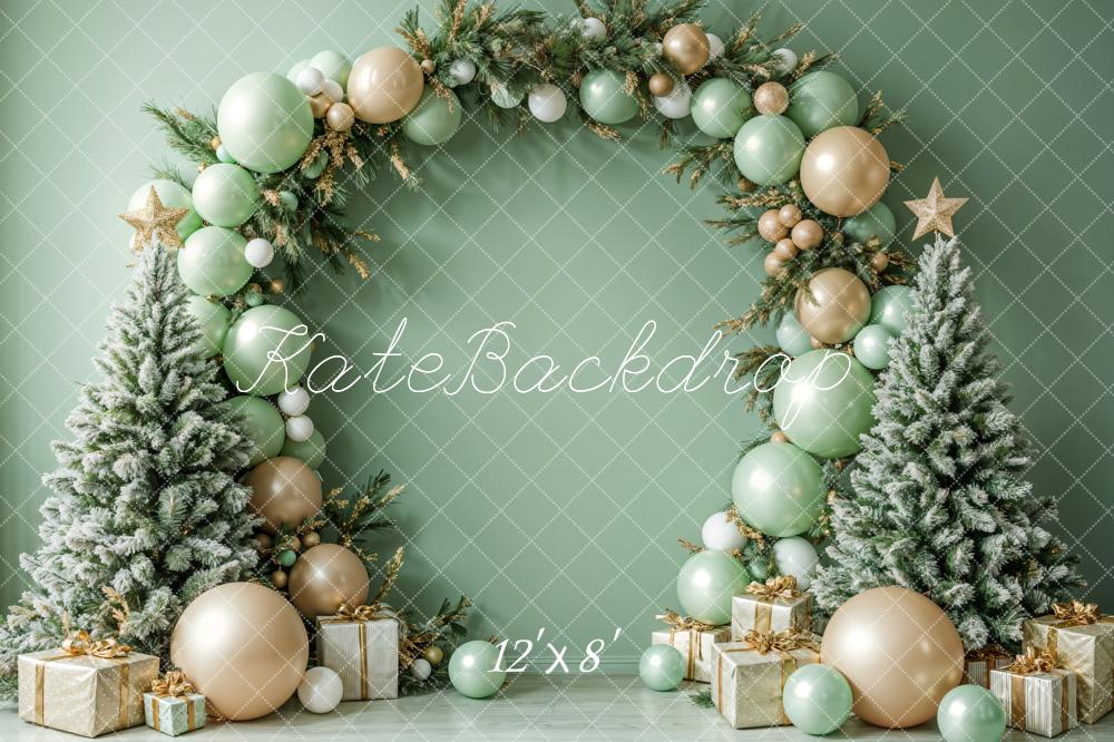 Kate Christmas Green Balloon Arch Trees Backdrop Designed by Emetselch - Image 7