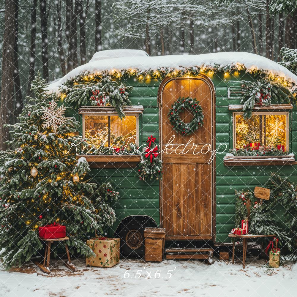 Kate Christmas Green Camping Car Snow Tree Backdrop Designed by Emetselch - Image 2