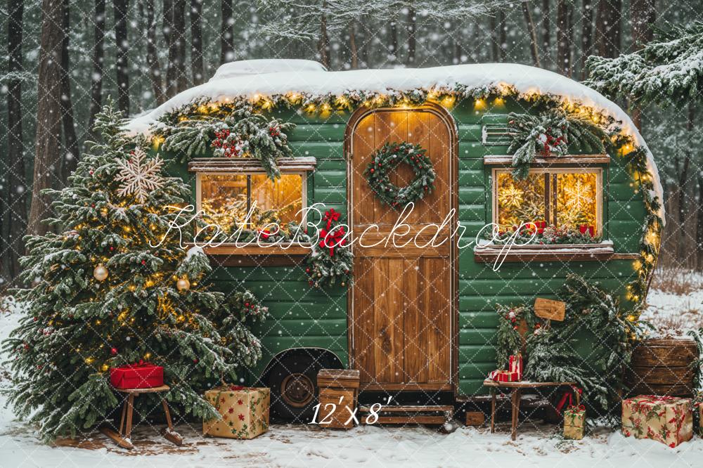Kate Christmas Green Camping Car Snow Tree Backdrop Designed by Emetselch - Image 7