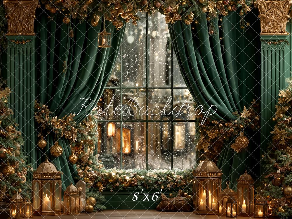 Kate Christmas Green Curtains Window Garland Backdrop Designed by Emetselch - Image 3