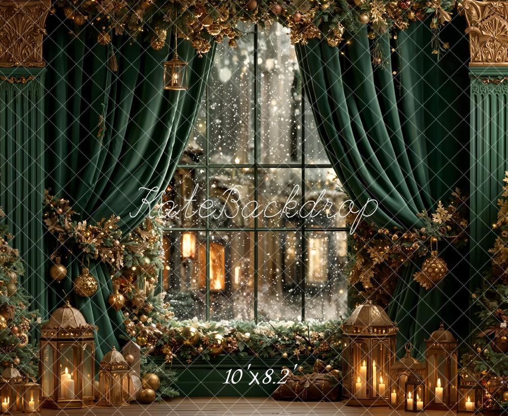 Kate Christmas Green Curtains Window Garland Backdrop Designed by Emetselch - Image 6