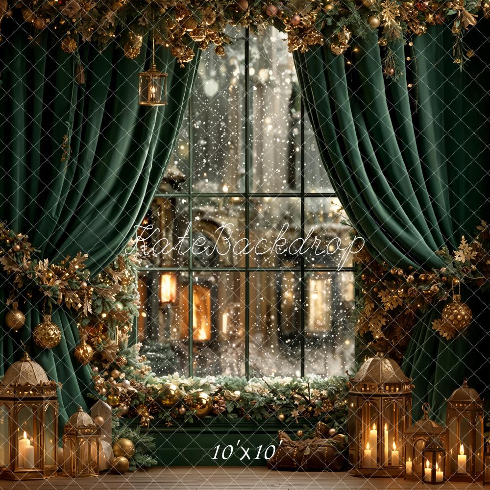 Kate Christmas Green Curtains Window Garland Backdrop Designed by Emetselch - Image 7