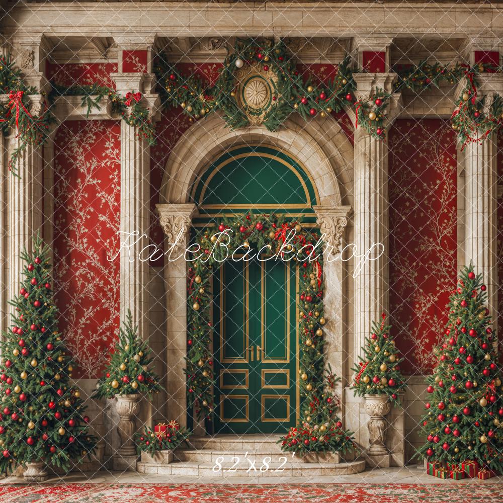 Kate Christmas Green Door Vintage Red Wall Backdrop Designed by Emetselch - Image 2