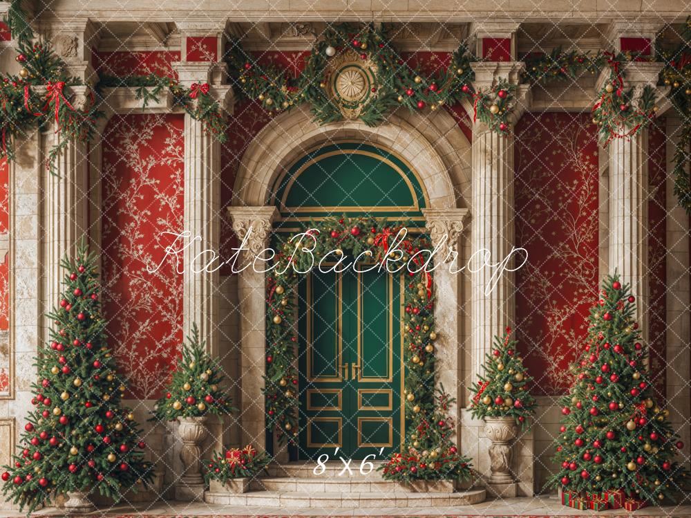 Kate Christmas Green Door Vintage Red Wall Backdrop Designed by Emetselch - Image 3