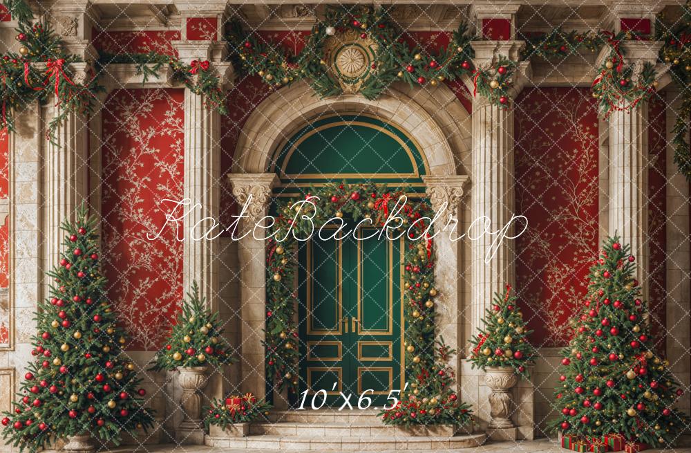 Kate Christmas Green Door Vintage Red Wall Backdrop Designed by Emetselch - Image 4