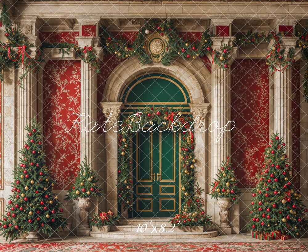 Kate Christmas Green Door Vintage Red Wall Backdrop Designed by Emetselch - Image 5