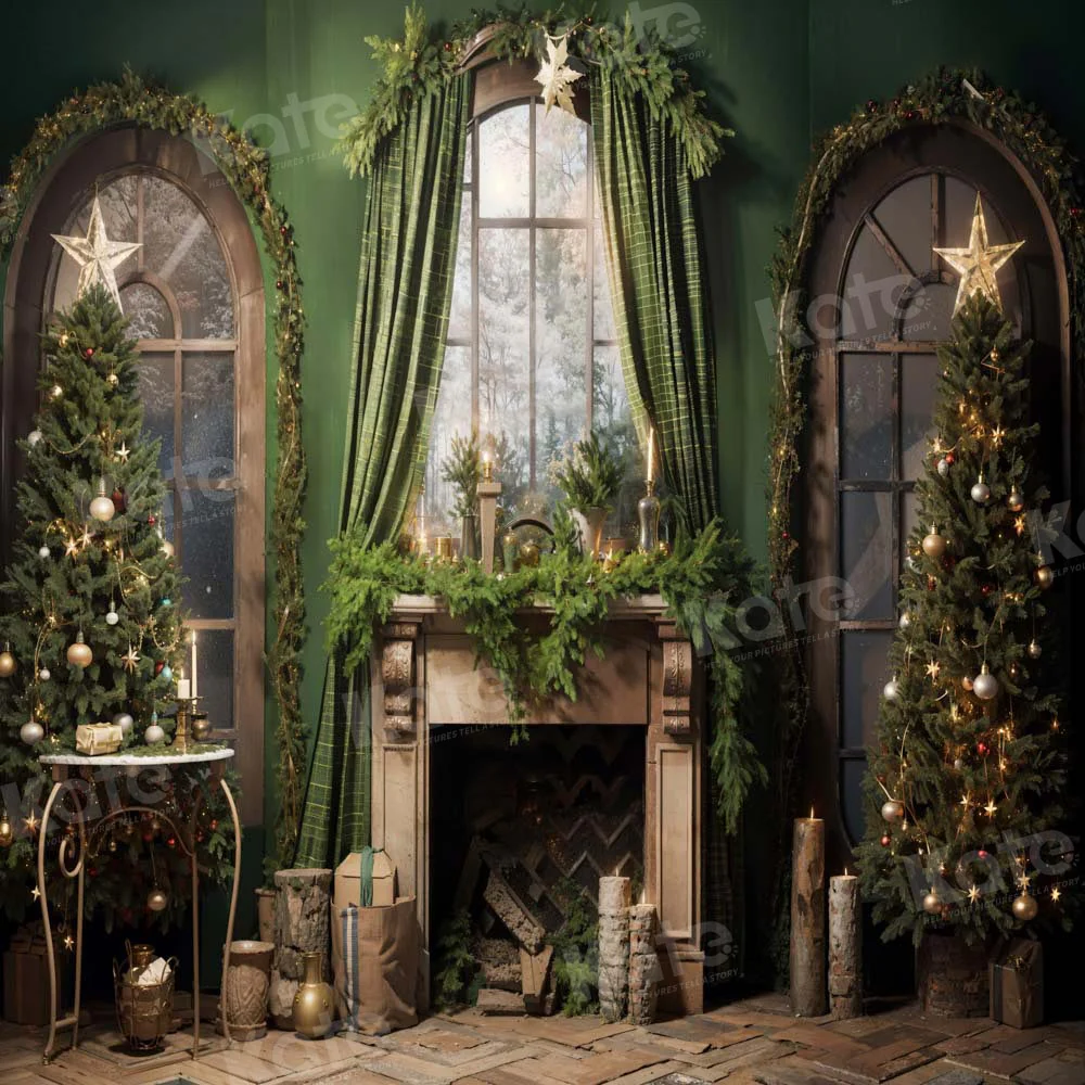 Kate Christmas Green Fireplace Curtain Backdrop Designed by Emetselch - Image 2