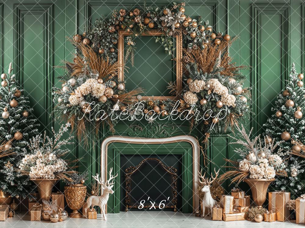 Kate Christmas Green Fireplace Decorations Backdrop Designed by Emetselch - Image 3