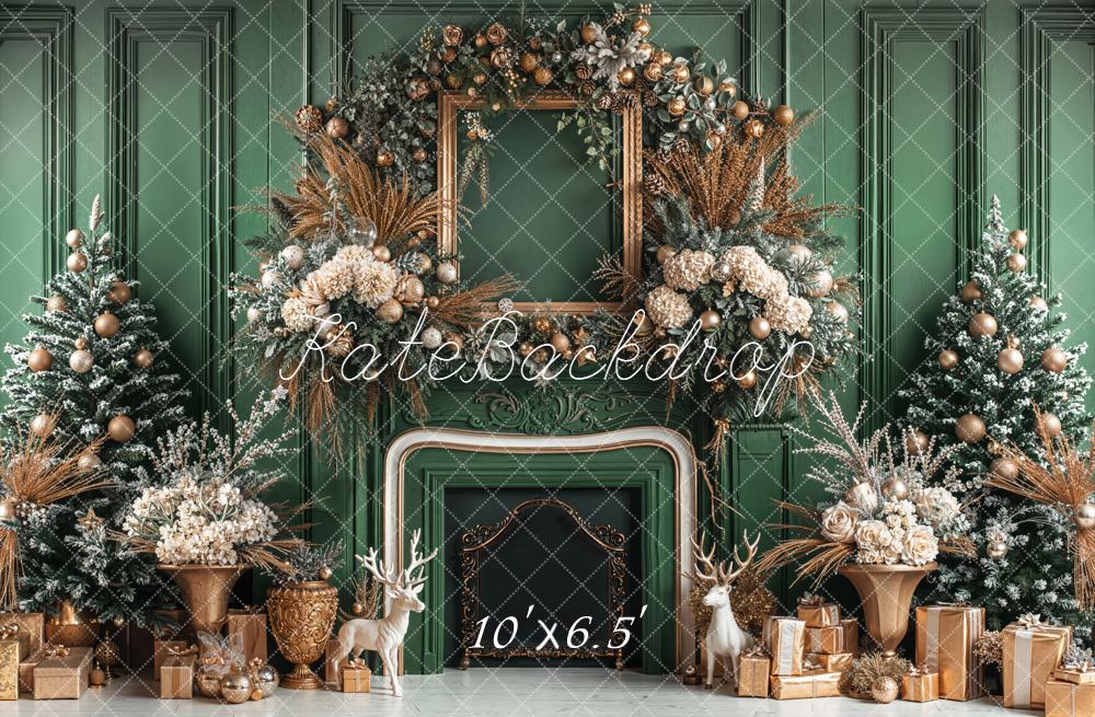 Kate Christmas Green Fireplace Decorations Backdrop Designed by Emetselch - Image 4