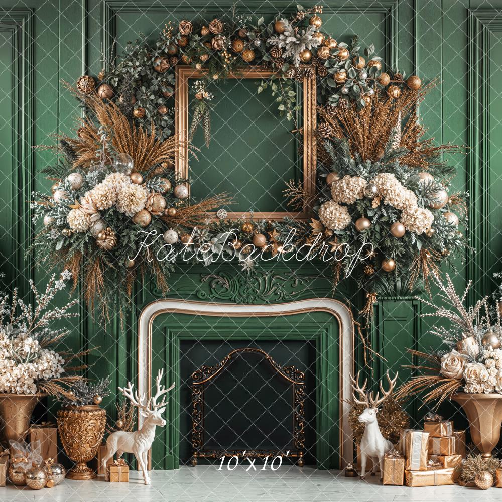 Kate Christmas Green Fireplace Decorations Backdrop Designed by Emetselch - Image 7