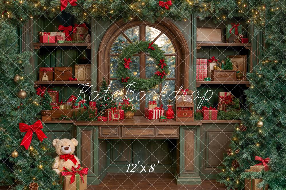 Kate Christmas Green Garland Window Gifts Fleece Backdrop Designed by Emetselch - Image 4