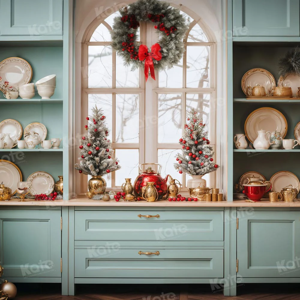 Kate Light Green Christmas Kitchen Backdrop for Photography - Image 2