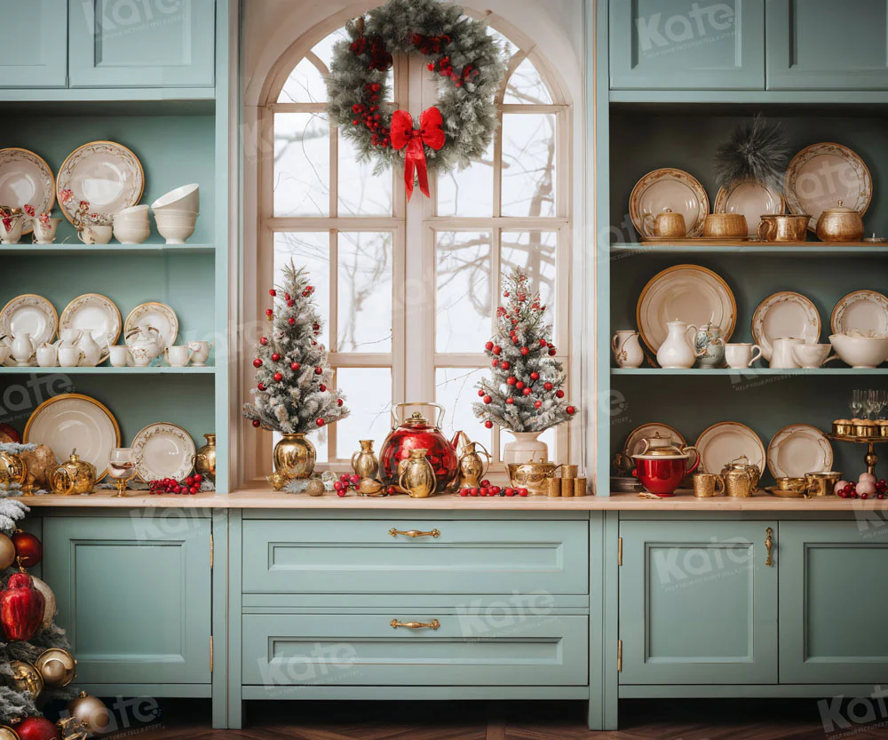 Kate Light Green Christmas Kitchen Backdrop for Photography - Image 4