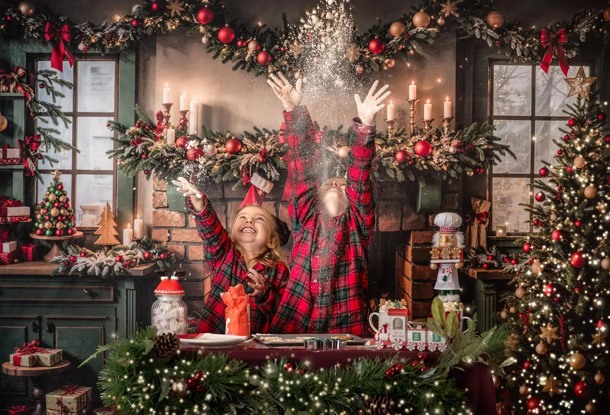 Kate Green Christmas Kitchen Fireplace Backdrop Designed by Emetselch - Image 10
