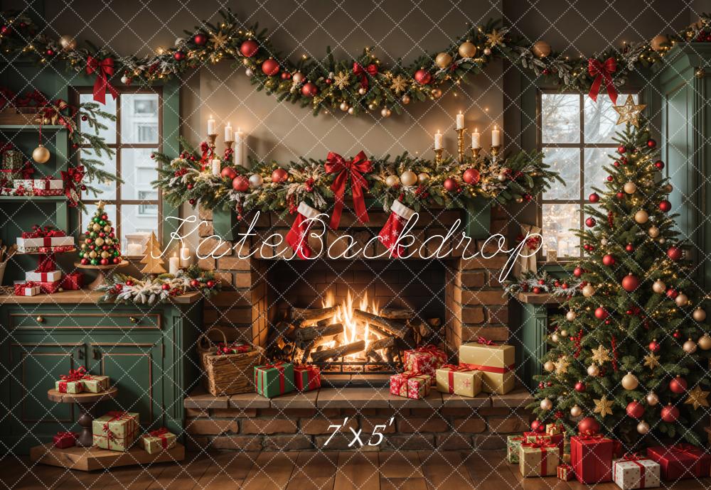 Kate Green Christmas Kitchen Fireplace Backdrop Designed by Emetselch - Image 2