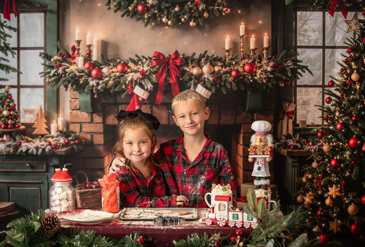 Kate Green Christmas Kitchen Fireplace Backdrop Designed by Emetselch - Image 5