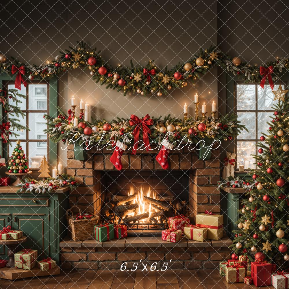 Kate Green Christmas Kitchen Fireplace Backdrop Designed by Emetselch - Image 6