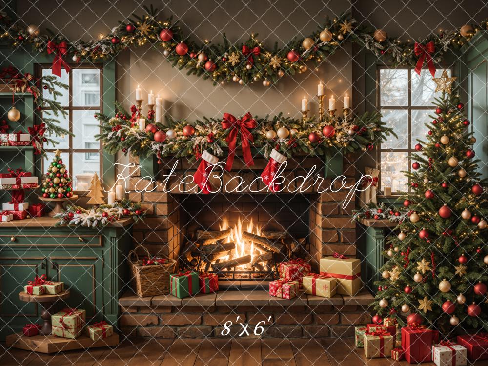 Kate Green Christmas Kitchen Fireplace Backdrop Designed by Emetselch - Image 7
