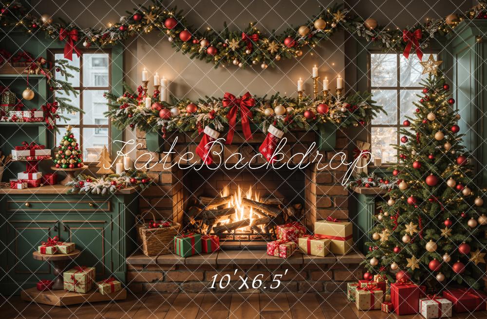 Kate Green Christmas Kitchen Fireplace Backdrop Designed by Emetselch - Image 8
