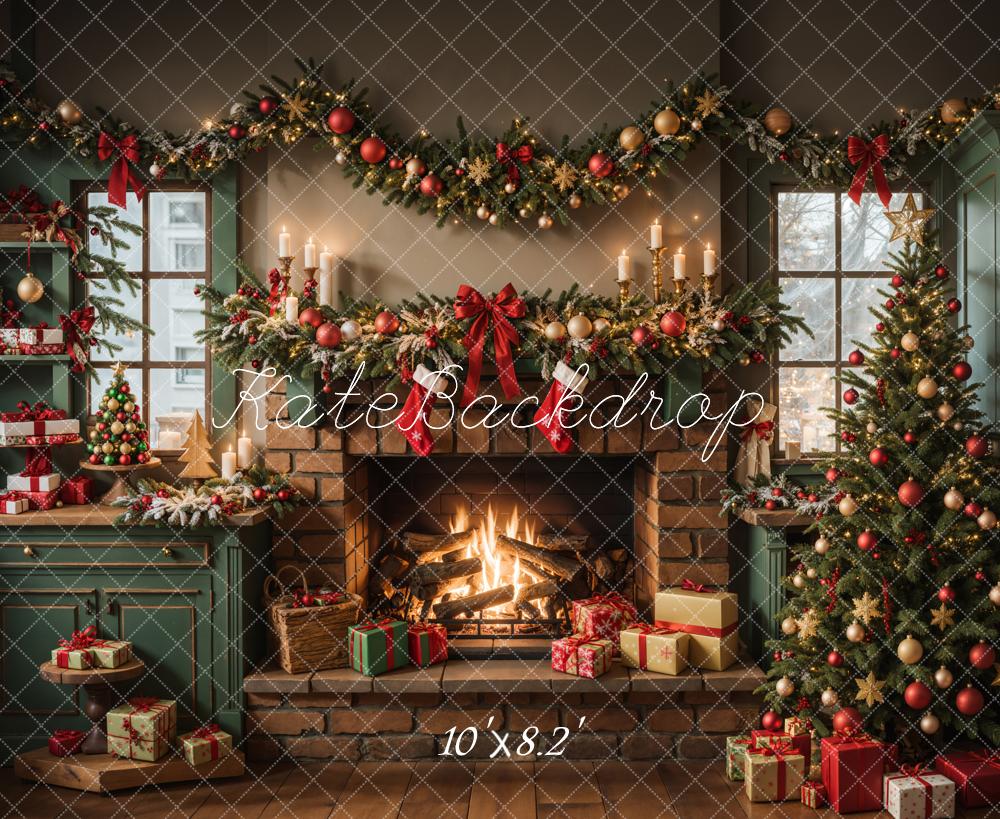 Kate Green Christmas Kitchen Fireplace Backdrop Designed by Emetselch - Image 9