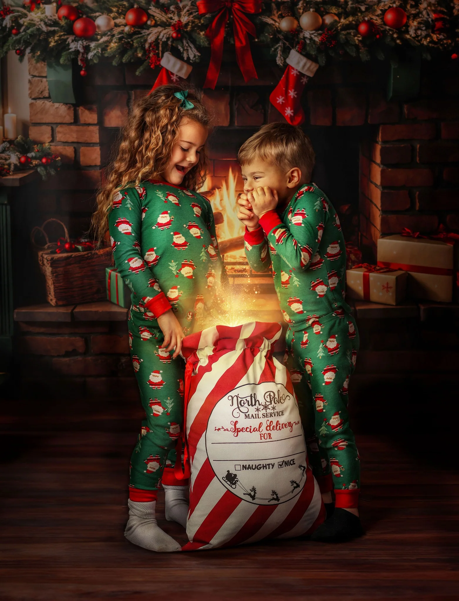 Kate Green Christmas Kitchen Fireplace Backdrop Designed by Emetselch - Image 3