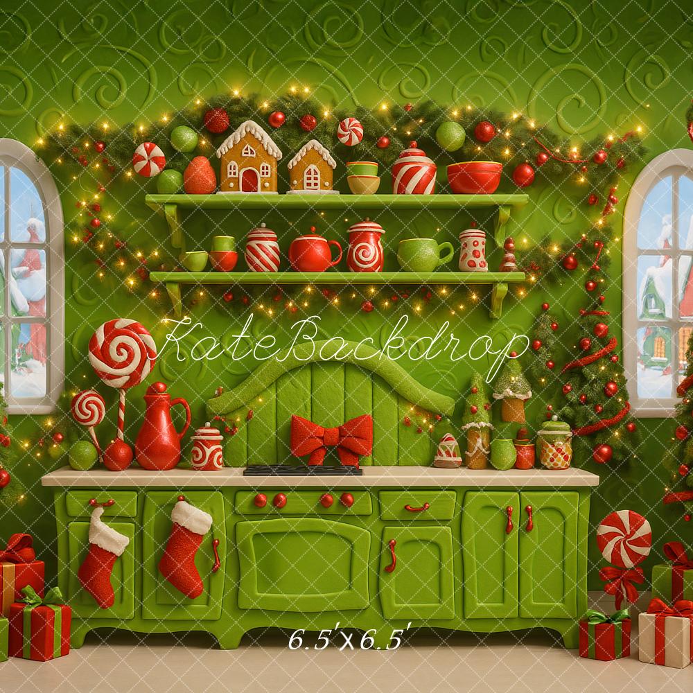 Kate Christmas Green Kitchen Gingerbread Trees Backdrop Designed by Ashley Paul - Image 2