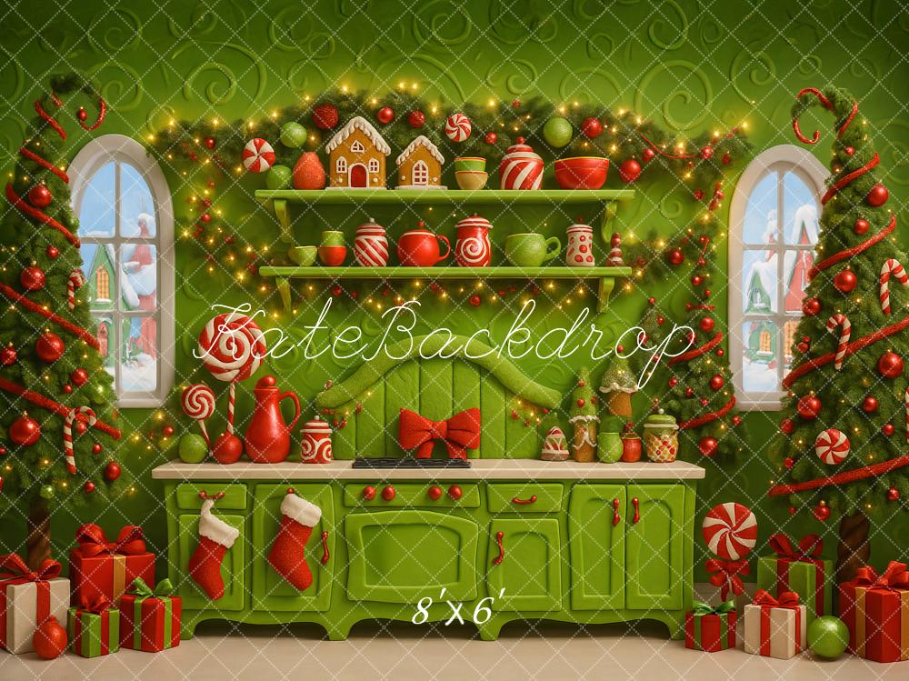 Kate Christmas Green Kitchen Gingerbread Trees Backdrop Designed by Ashley Paul - Image 3