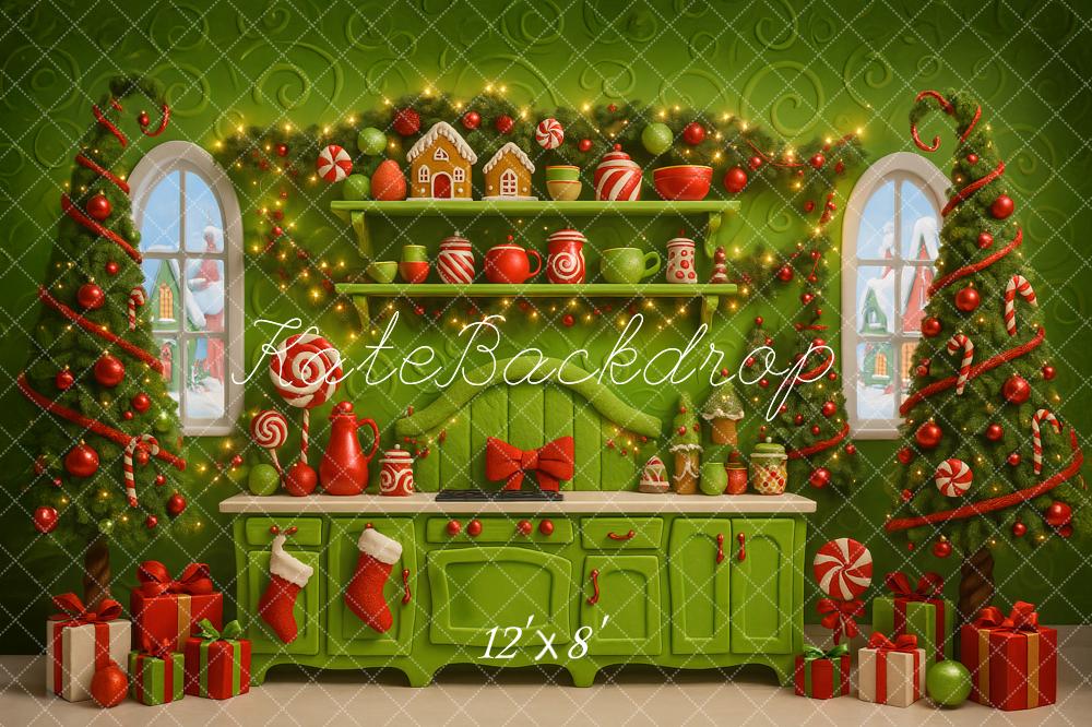 Kate Christmas Green Kitchen Gingerbread Trees Backdrop Designed by Ashley Paul - Image 8