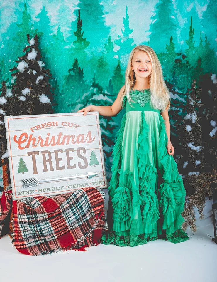 Kate Christmas Green Pine Trees Snow Farm Backdrop Designed By Jerry_Sina - Image 3