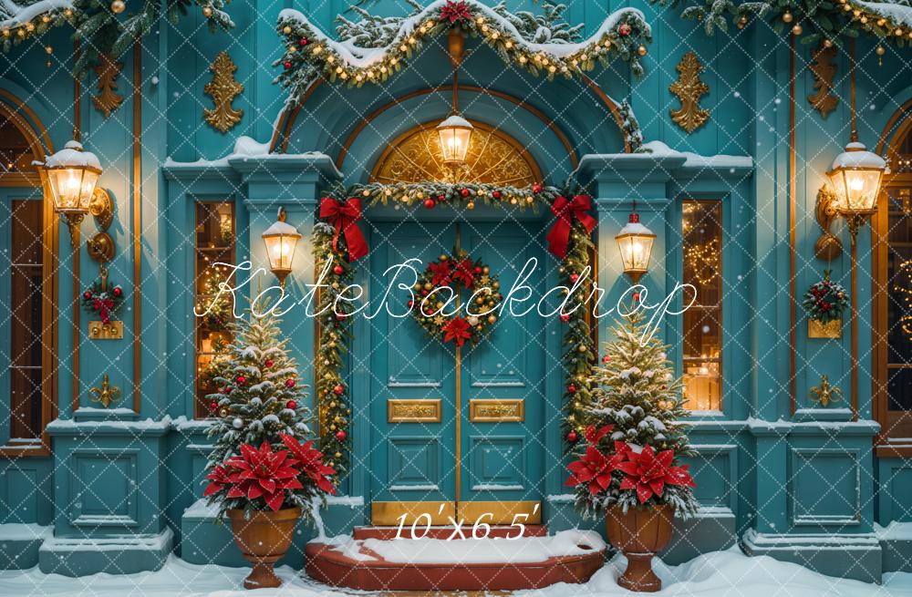 Kate Christmas Green Retro Arch House Backdrop Designed by Emetselch - Image 4
