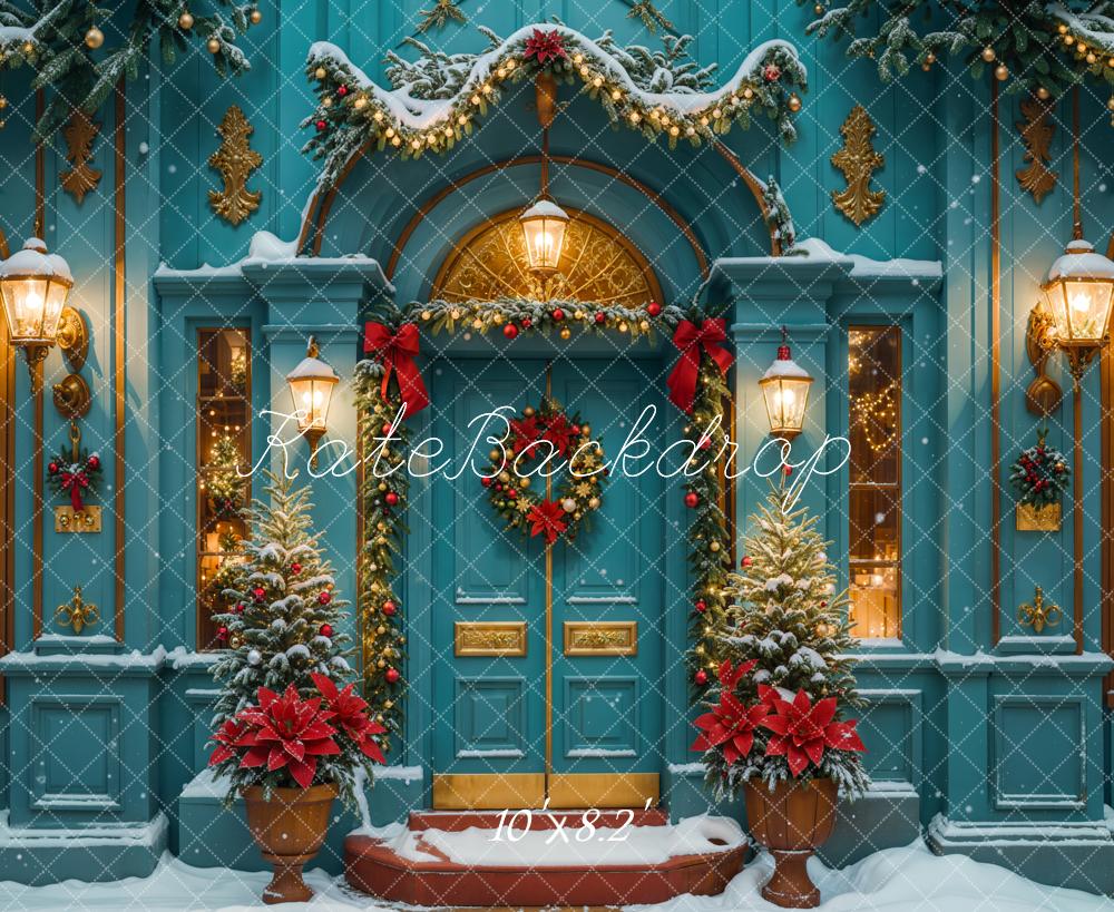 Kate Christmas Green Retro Arch House Backdrop Designed by Emetselch - Image 5