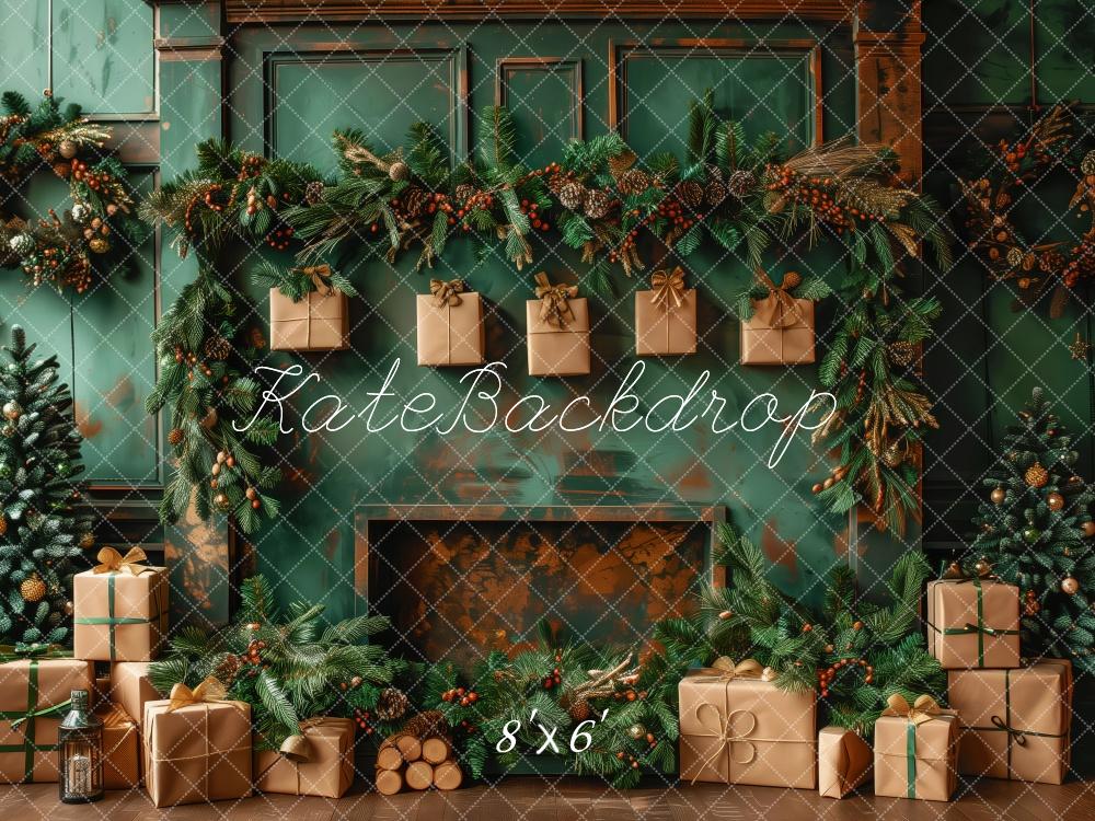Kate Christmas Green Wall Brown Gifts Fireplace Backdrop Designed by Patty Robert - Image 3