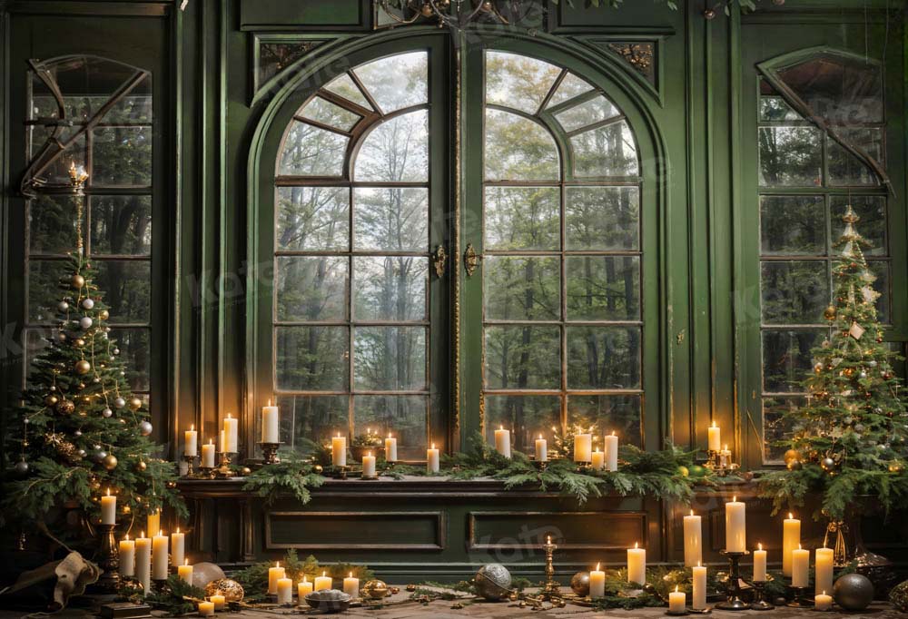 Kate Christmas Green Window Candle Backdrop Designed by Emetselch - Image 2