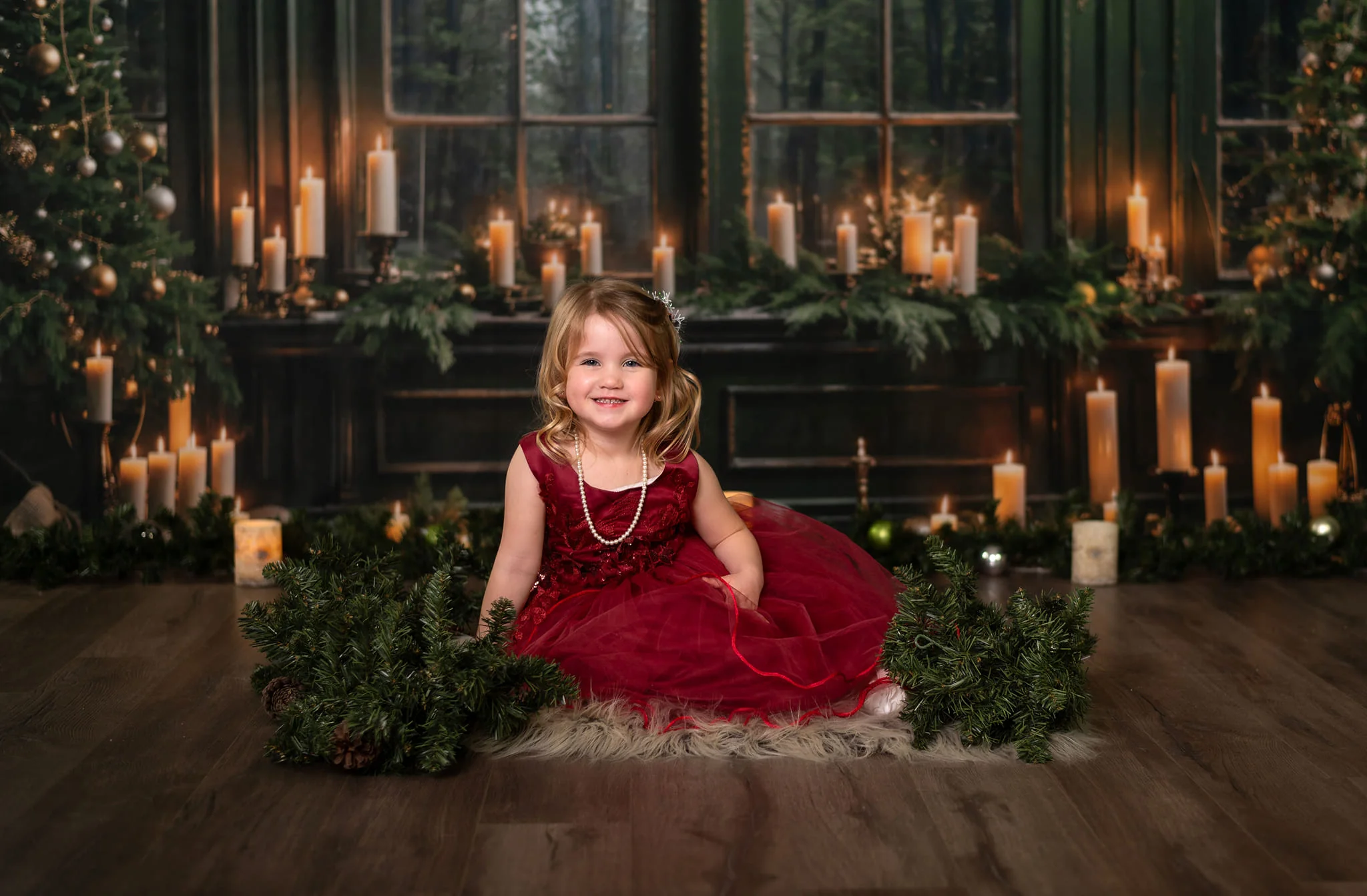 Kate Christmas Green Window Candle Backdrop Designed by Emetselch - Image 3