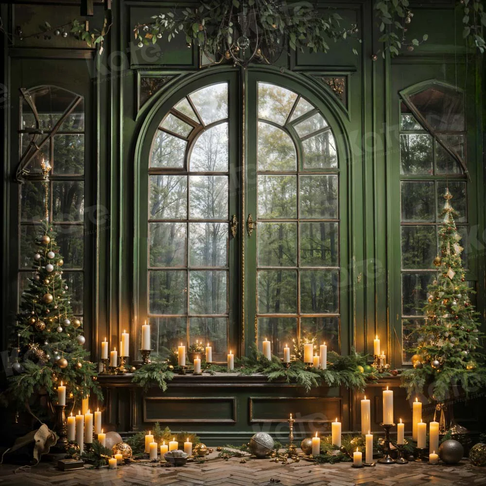 Kate Christmas Green Window Candle Backdrop Designed by Emetselch - Image 4