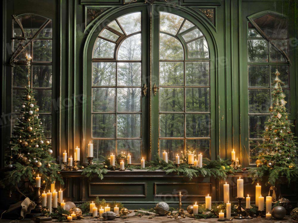 Kate Christmas Green Window Candle Backdrop Designed by Emetselch - Image 5