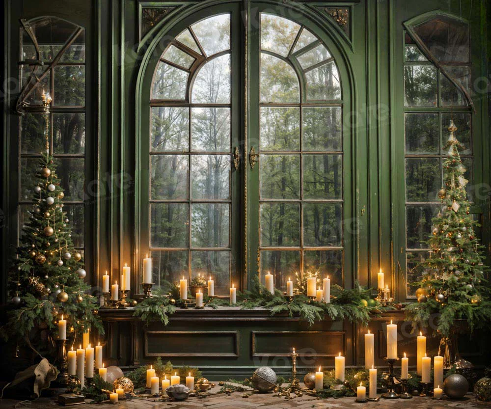 Kate Christmas Green Window Candle Backdrop Designed by Emetselch - Image 6