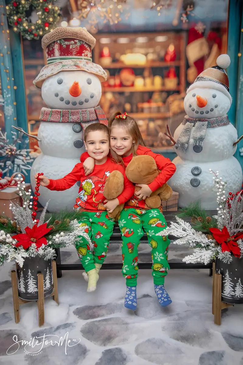 Kate Christmas Happy Snowman Shop Backdrop Designed by Laura Bybee - Image 3