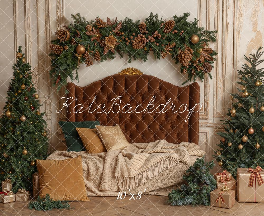 Kate Christmas Headboard Trees Garland Fleece Backdrop Designed by Emetselch - Image 4