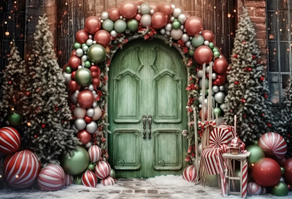 Kate Christmas Holiday Balloon Arch Green Door Backdrop for Photography - Image 2