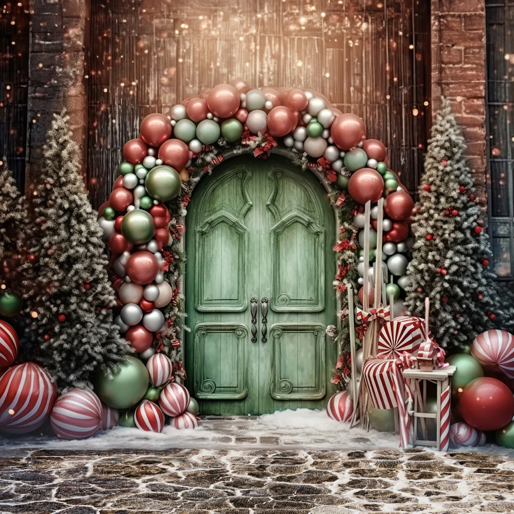 Kate Christmas Holiday Balloon Arch Green Door Backdrop for Photography - Image 4