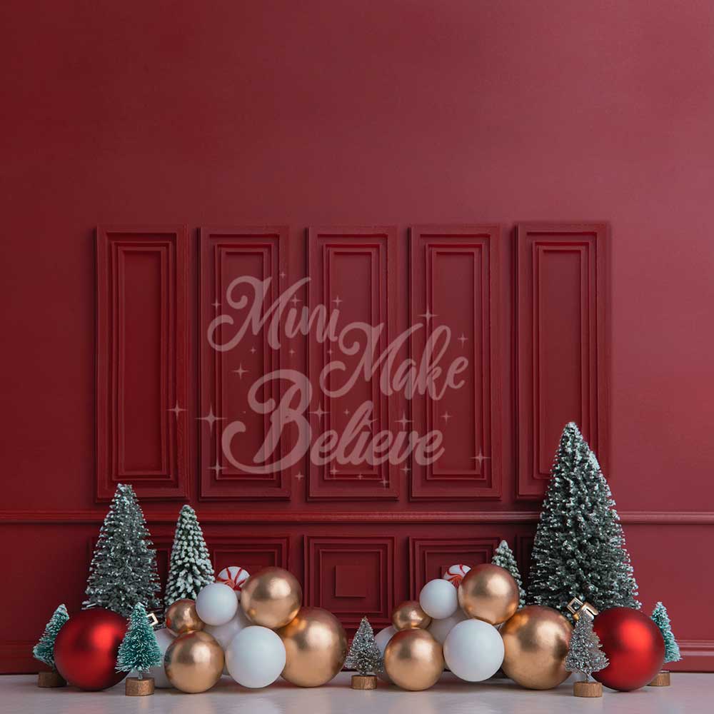 Kate Christmas Holiday Red Wall Trees Backdrop Designed by Mini MakeBelieve - Image 2