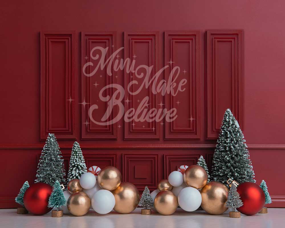 Kate Christmas Holiday Red Wall Trees Backdrop Designed by Mini MakeBelieve - Image 3