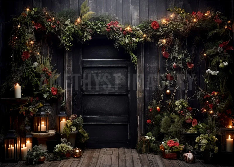 Kate Christmas Holly Black Door Backdrop Designed by Angela Marie Photography - Image 2