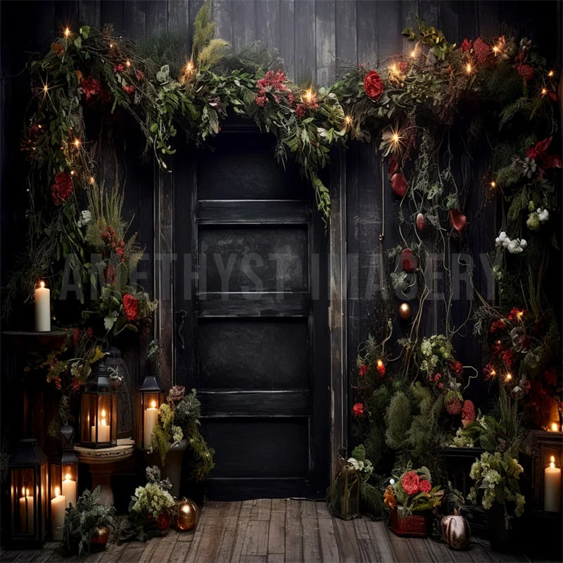 Kate Christmas Holly Black Door Backdrop Designed by Angela Marie Photography - Image 4