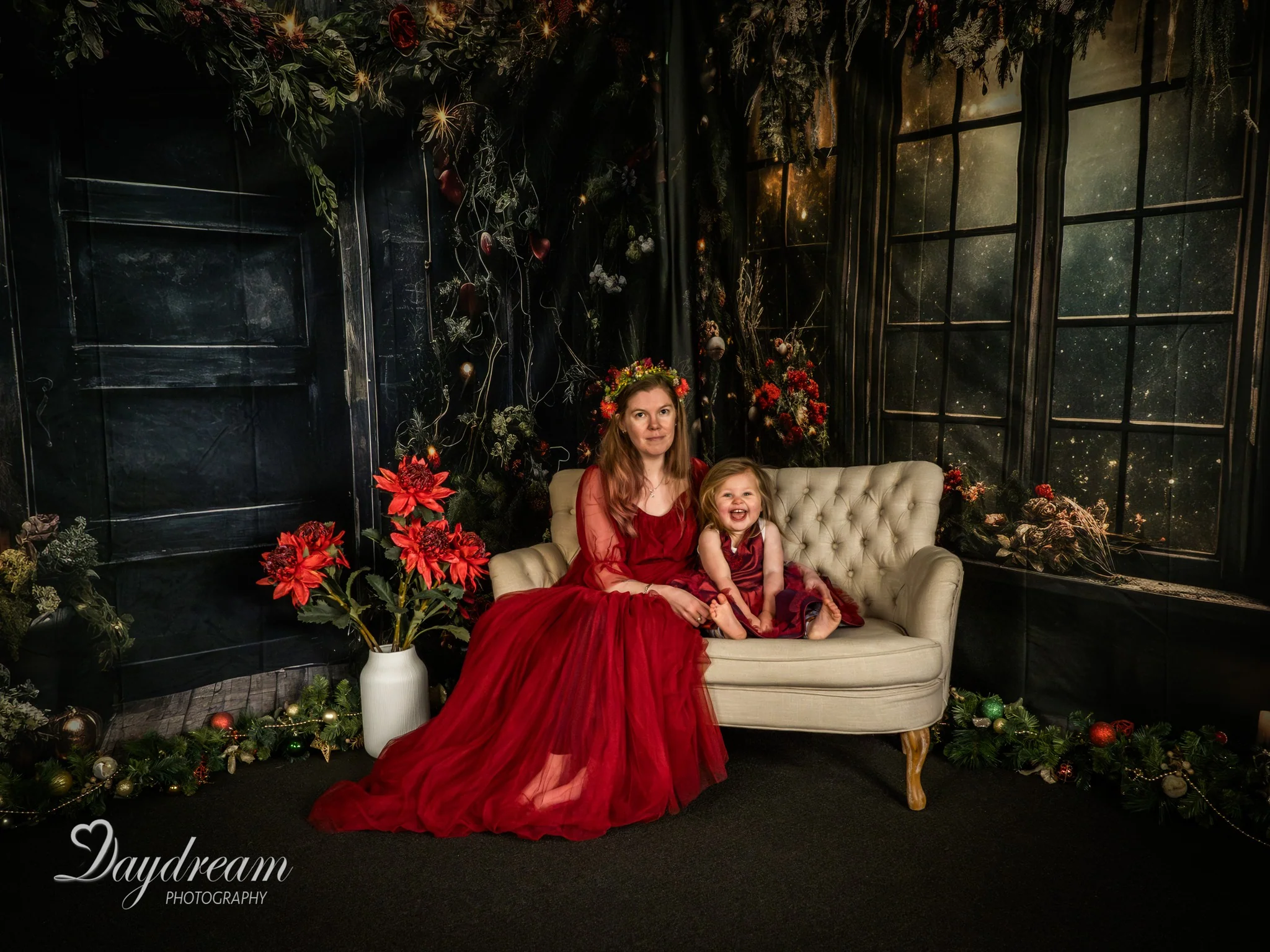 Kate Christmas Holly Window Black Wall Backdrop Designed by Angela Marie Photography - Image 3